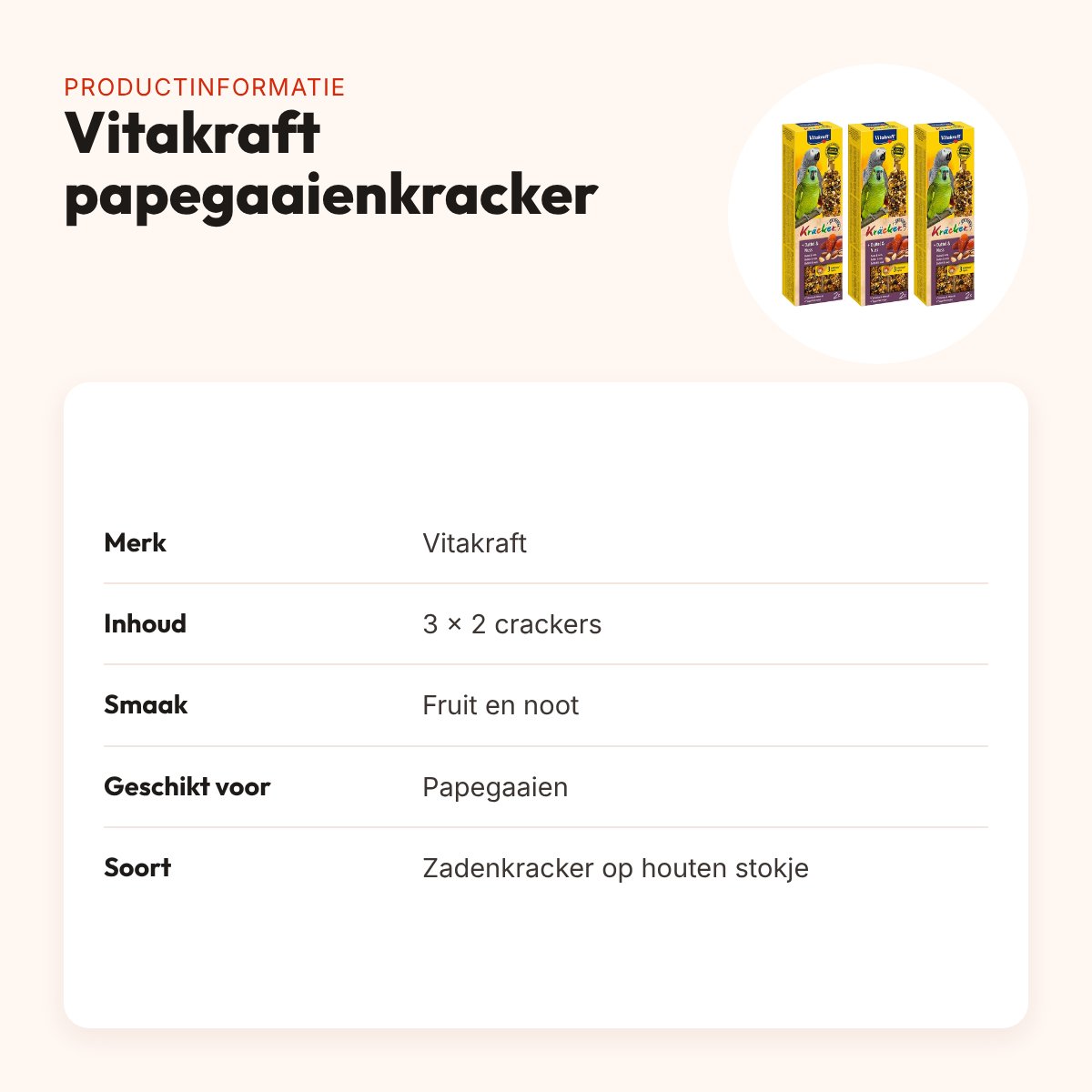 Vitakraft papegaaienkracker fruit en noot 2-in-1 – multipack 3 x 2 stuks – productinformatie