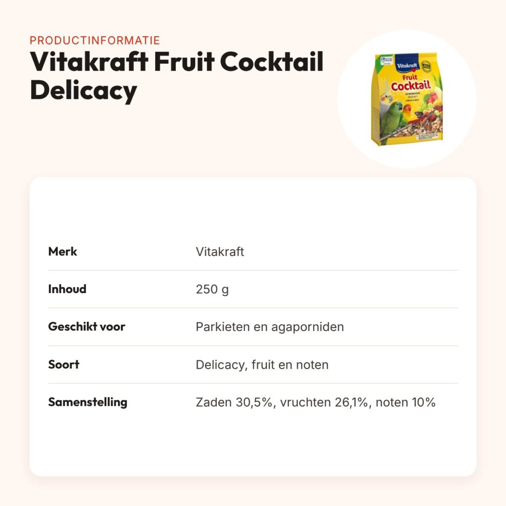 Vitakraft Parkiet/Agapornis Fruit Cocktail Delicacy 250 g – fruit en noten – productinformatie