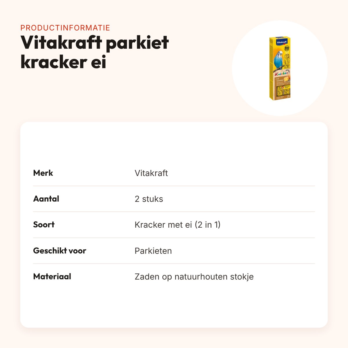 Vitakraft parkiet kracker ei 2 in 1 – 2 stuks – productinformatie