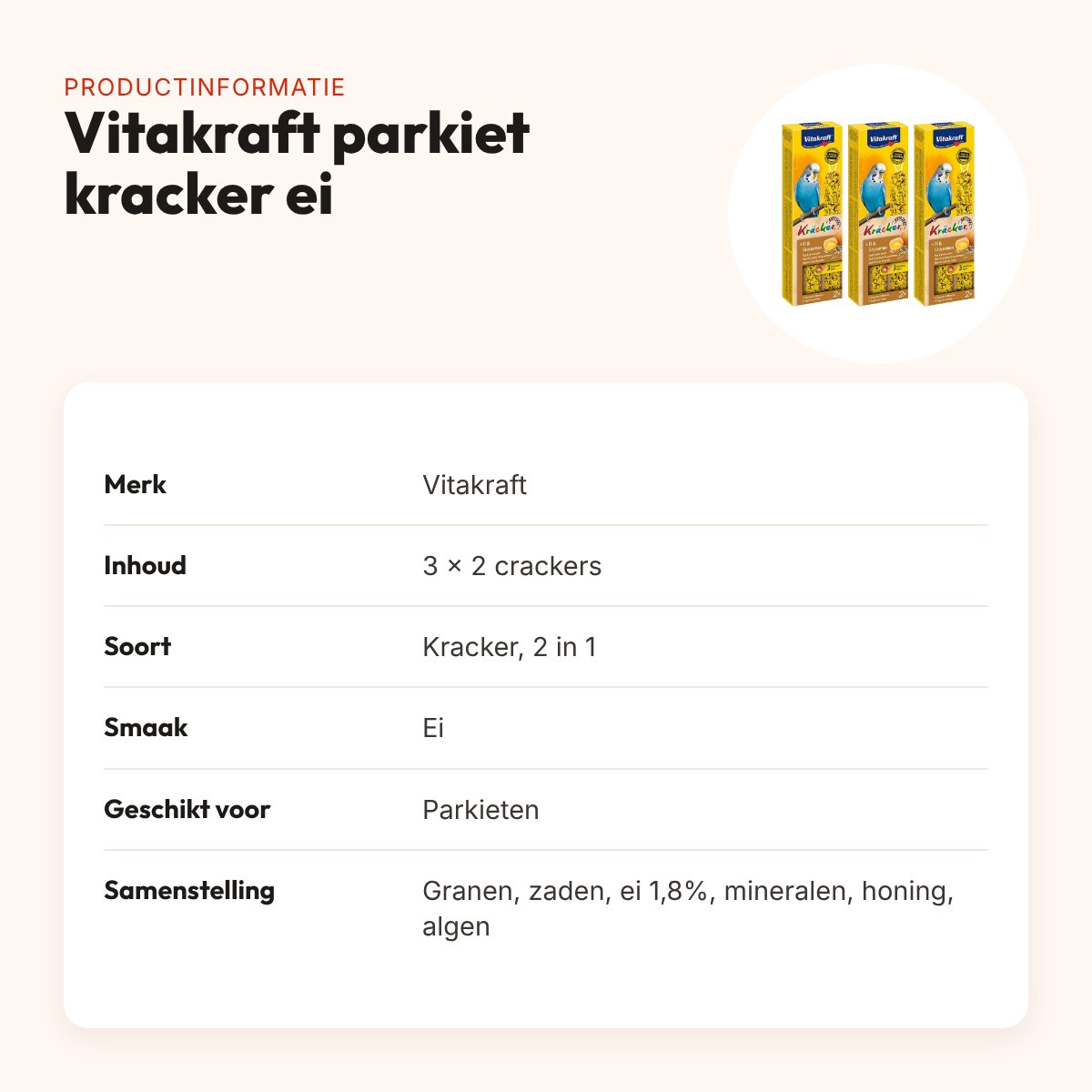 Vitakraft parkiet kracker ei 2 in 1 – multipack 3 x 2 stuks – productinformatie