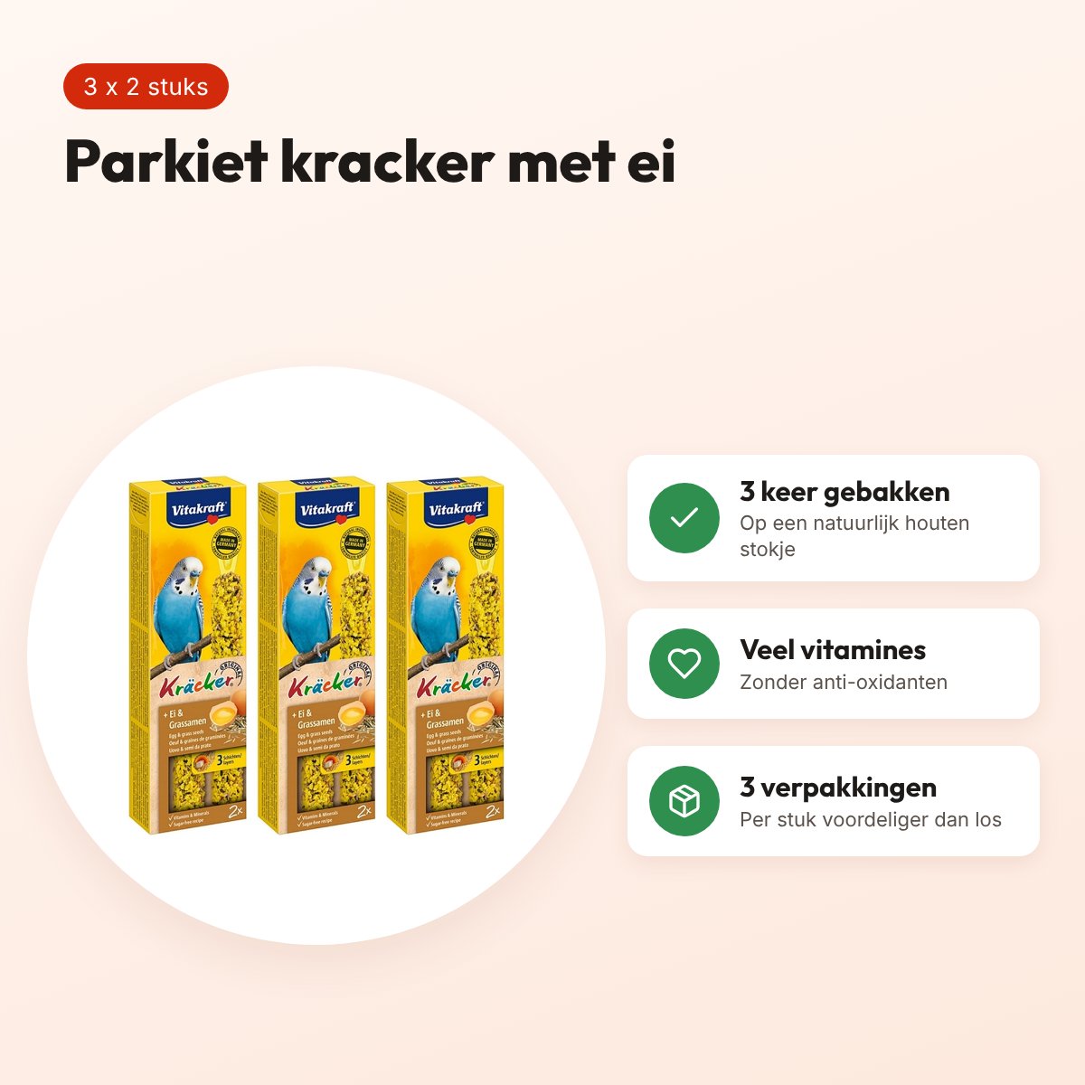 Vitakraft parkiet kracker ei 2 in 1 – multipack 3 x 2 stuks – voordelen