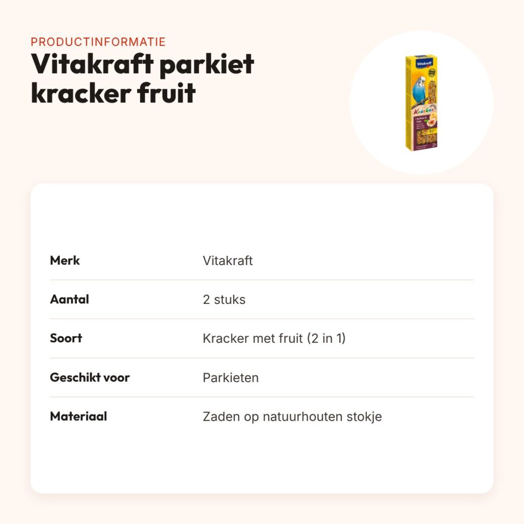 Vitakraft parkiet kracker fruit 2 in 1 – 2 stuks – productinformatie