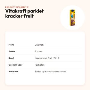 Vitakraft parkiet kracker fruit 2 in 1 – 2 stuks – productinformatie