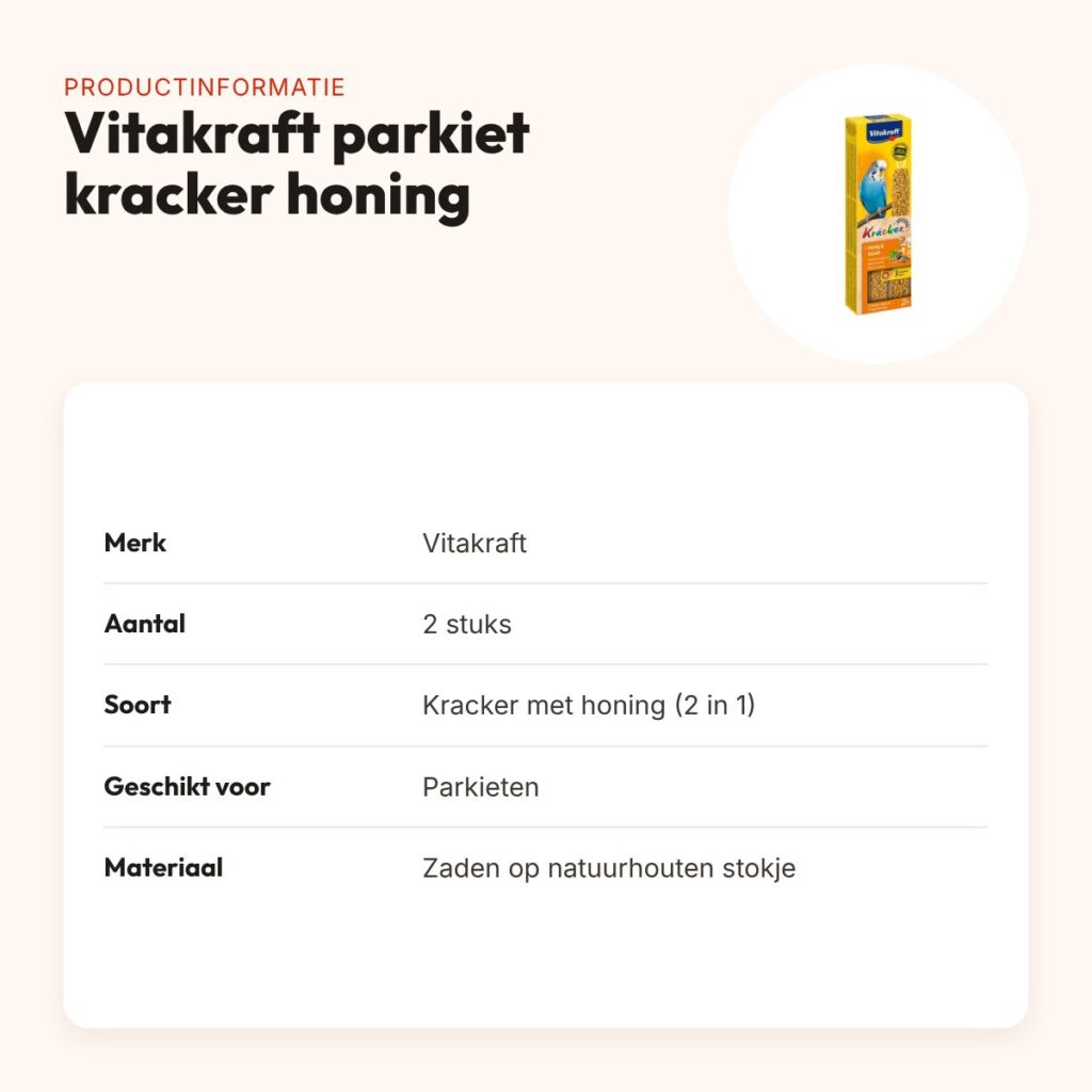 Vitakraft parkiet kracker honing 2 in 1 – 2 stuks – productinformatie