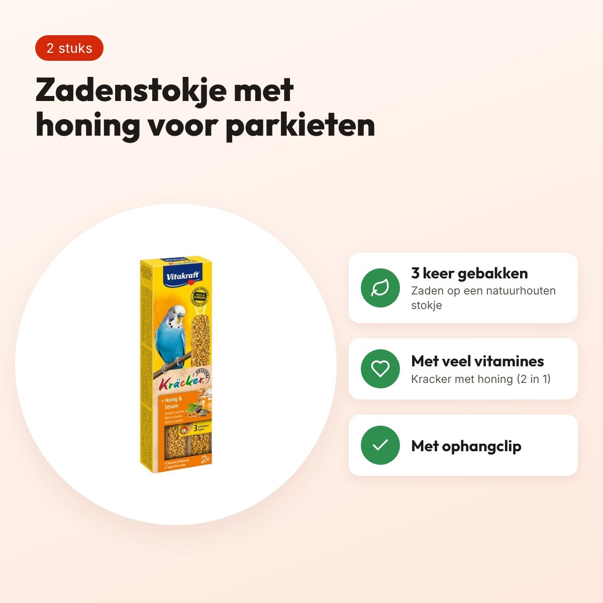 Vitakraft parkiet kracker honing 2 in 1 – 2 stuks – voordelen