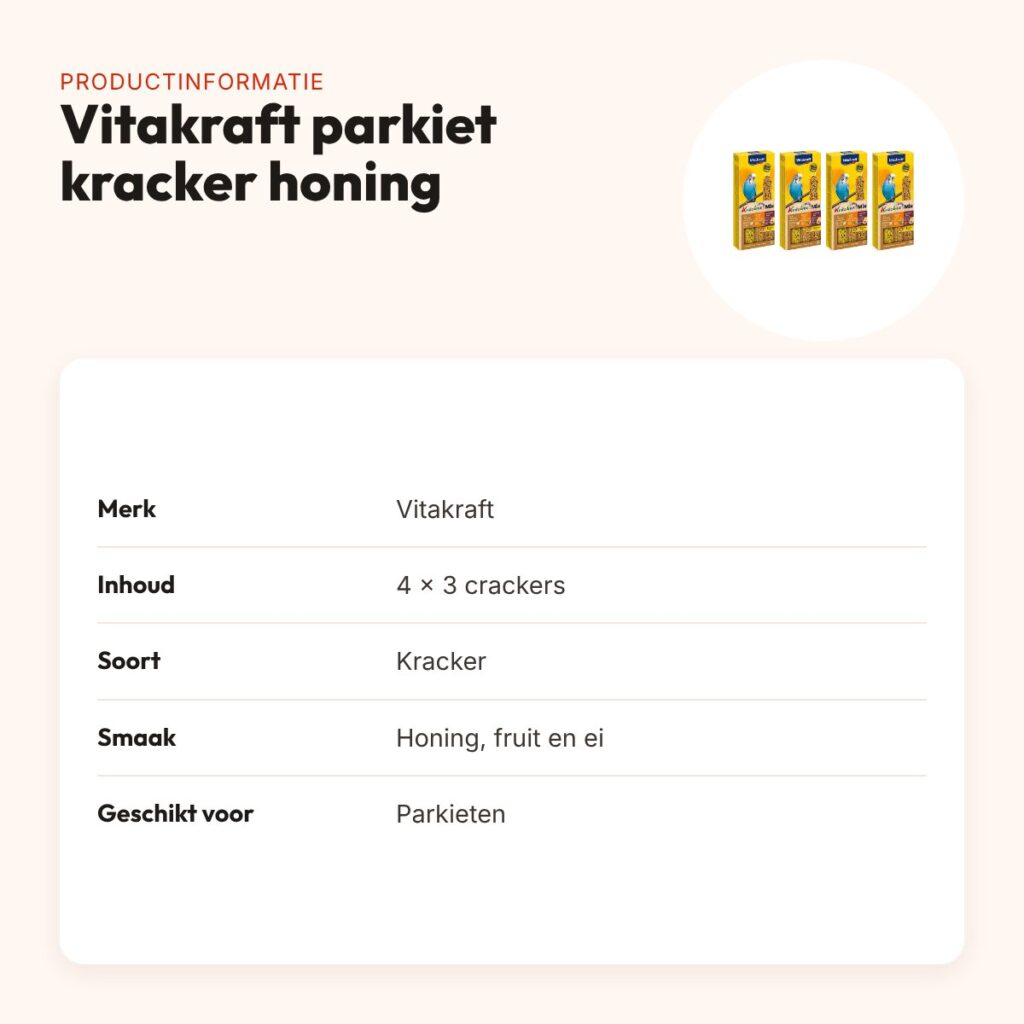 Vitakraft parkiet kracker honing, fruit en ei – multipack 4 x 3 stuks – productinformatie