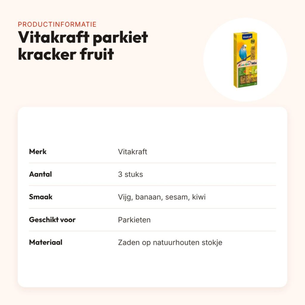 Vitakraft parkiet kracker vijg, banaan, sesam en kiwi 3 in 1 – 3 stuks – productinformatie