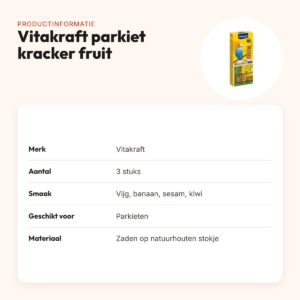 Vitakraft parkiet kracker vijg, banaan, sesam en kiwi 3 in 1 – 3 stuks – productinformatie