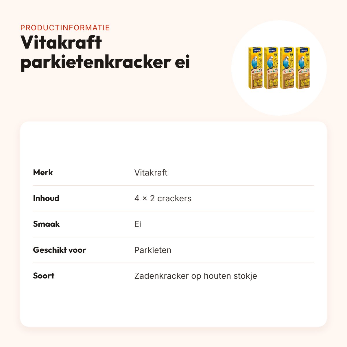 Vitakraft parkietenkracker ei 2-in-1 – multipack 4 x 2 stuks – productinformatie