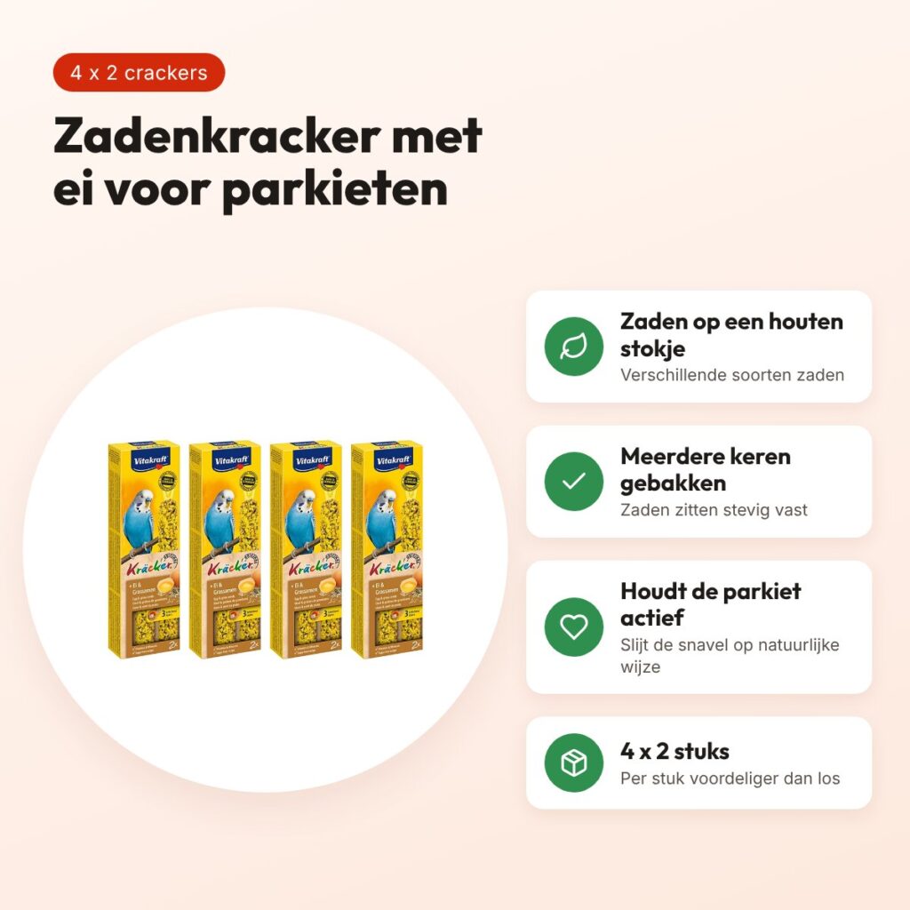 Vitakraft parkietenkracker ei 2-in-1 – multipack 4 x 2 stuks – voordelen