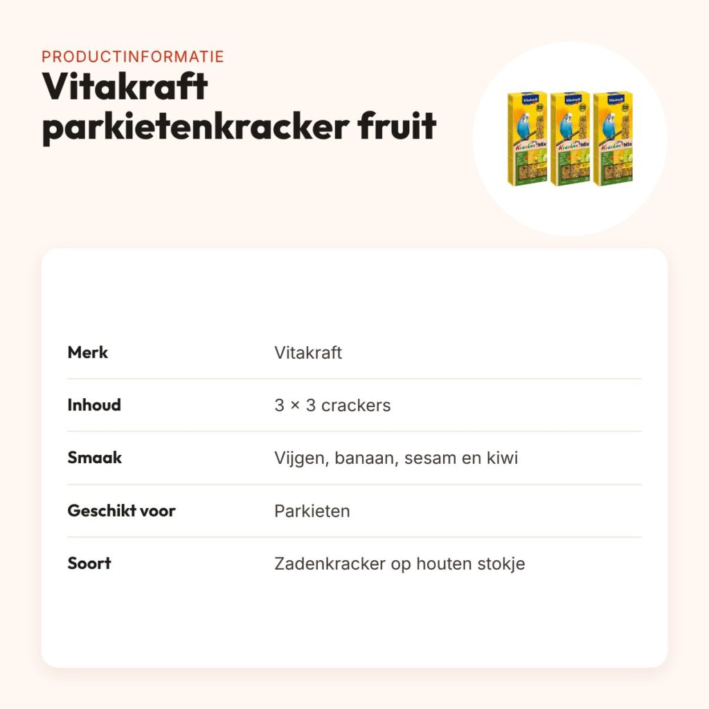 Vitakraft parkietenkracker fruit en sesam – multipack 3 x 3 stuks – productinformatie