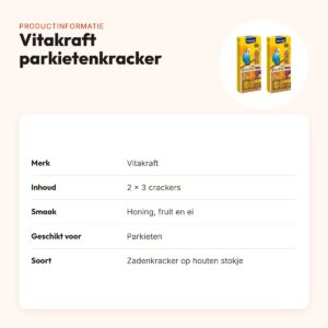 Vitakraft parkietenkracker honing, fruit en ei – multipack 2 x 3 stuks – productinformatie