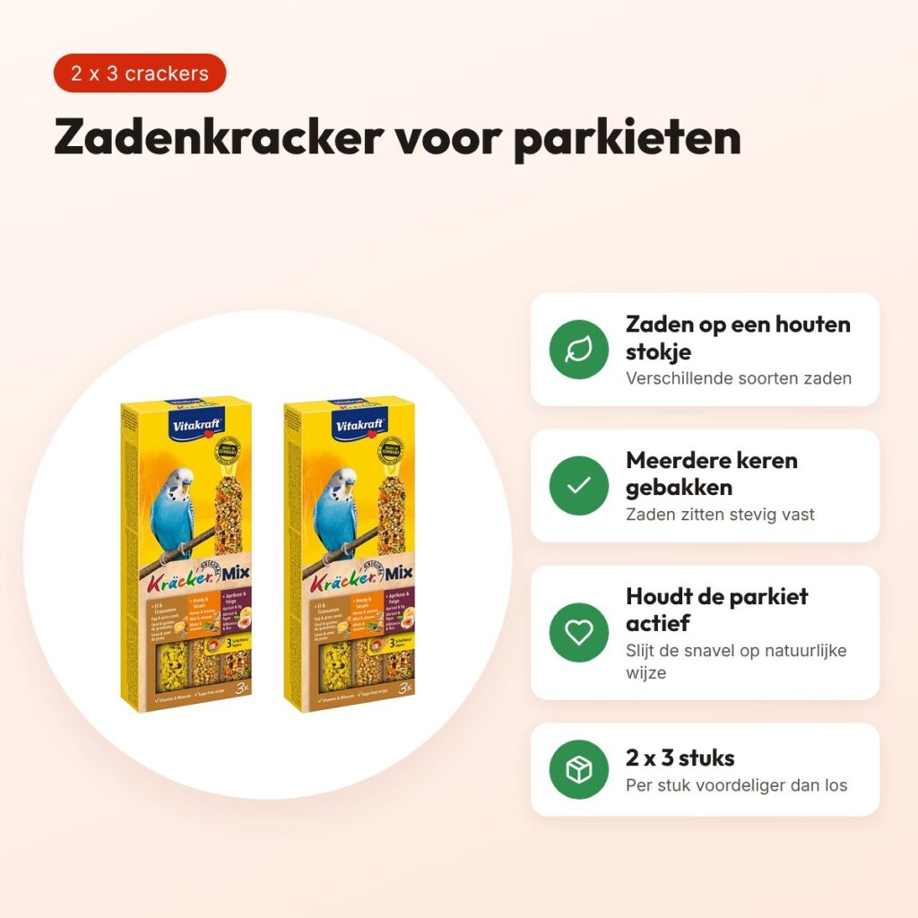 Vitakraft parkietenkracker honing, fruit en ei – multipack 2 x 3 stuks – voordelen
