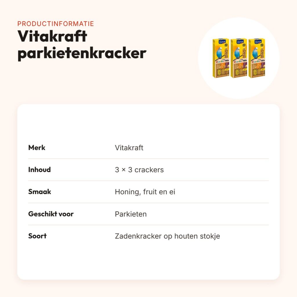 Vitakraft parkietenkracker honing, fruit en ei – multipack 3 x 3 stuks – productinformatie