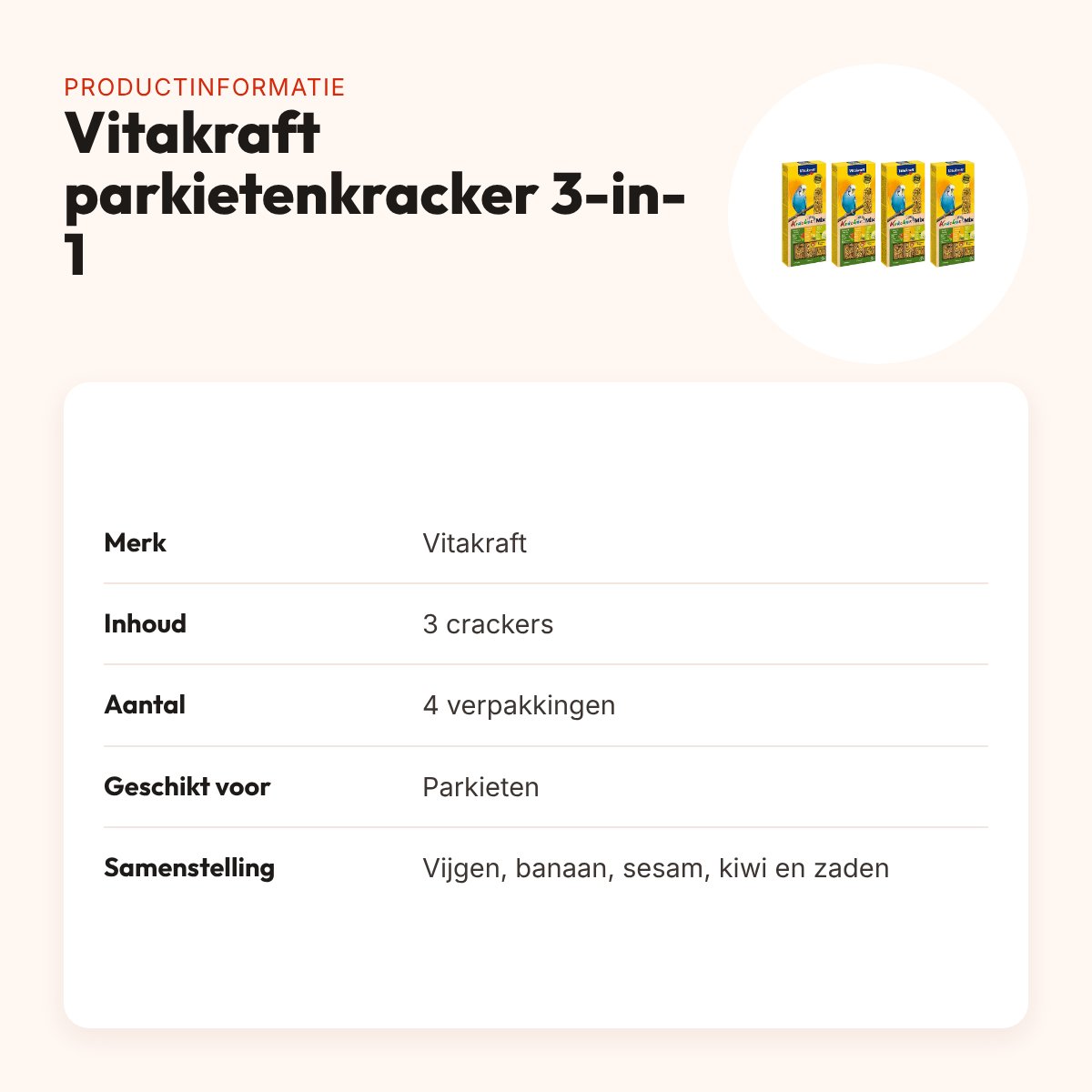 Vitakraft parkietenkracker vijg, banaan, kiwi – multipack 4 x 3 stuks – productinformatie
