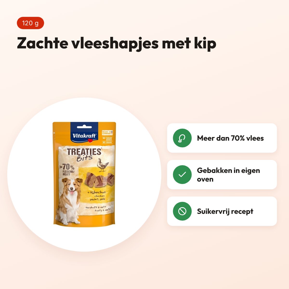 Vitakraft Treaties Bits kip 120 g – zachte vleeshapjes – voordelen