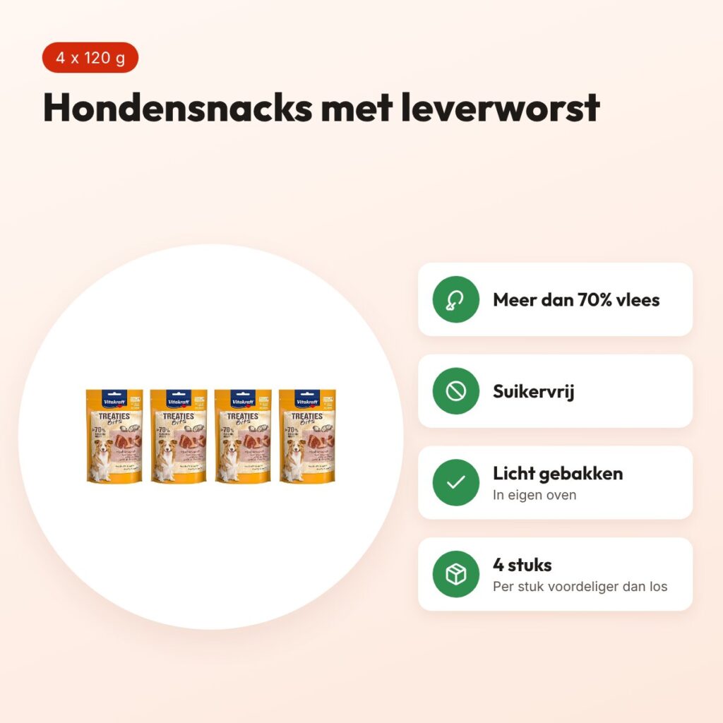 Vitakraft Treaties Bits leverworst 120 g – suikervrij, multipack 4 stuks – voordelen