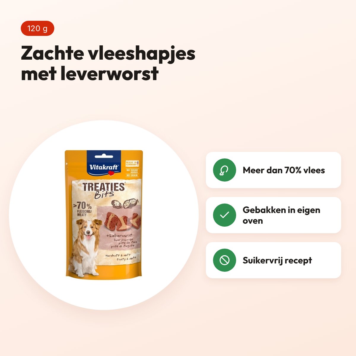 Vitakraft Treaties Bits leverworst 120 g – zachte vleeshapjes – voordelen