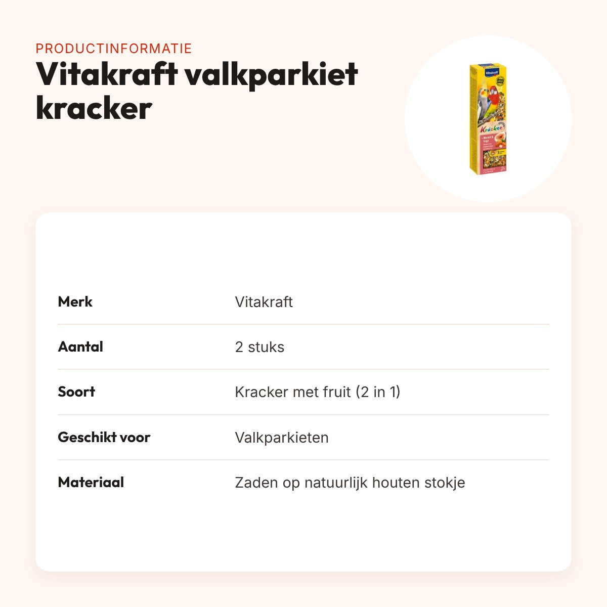 Vitakraft valkparkiet kracker fruit 2 in 1 – 2 stuks – productinformatie