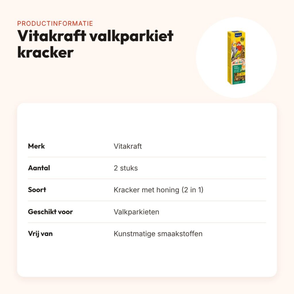 Vitakraft valkparkiet kracker honing 2 in 1 – 2 stuks – productinformatie
