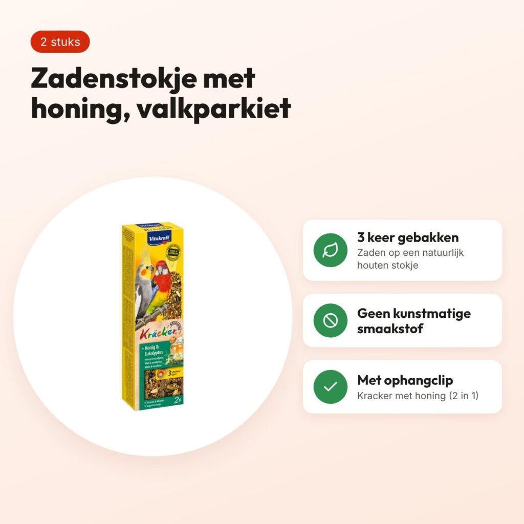Vitakraft valkparkiet kracker honing 2 in 1 – 2 stuks – voordelen