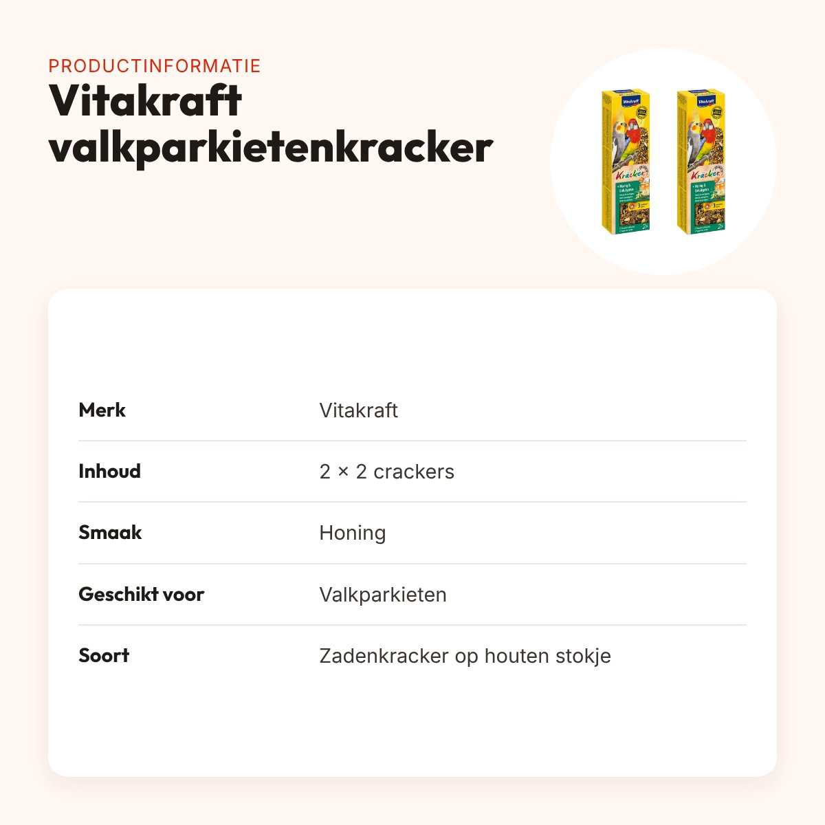 Vitakraft valkparkietenkracker honing 2-in-1 – multipack 2 x 2 stuks – productinformatie
