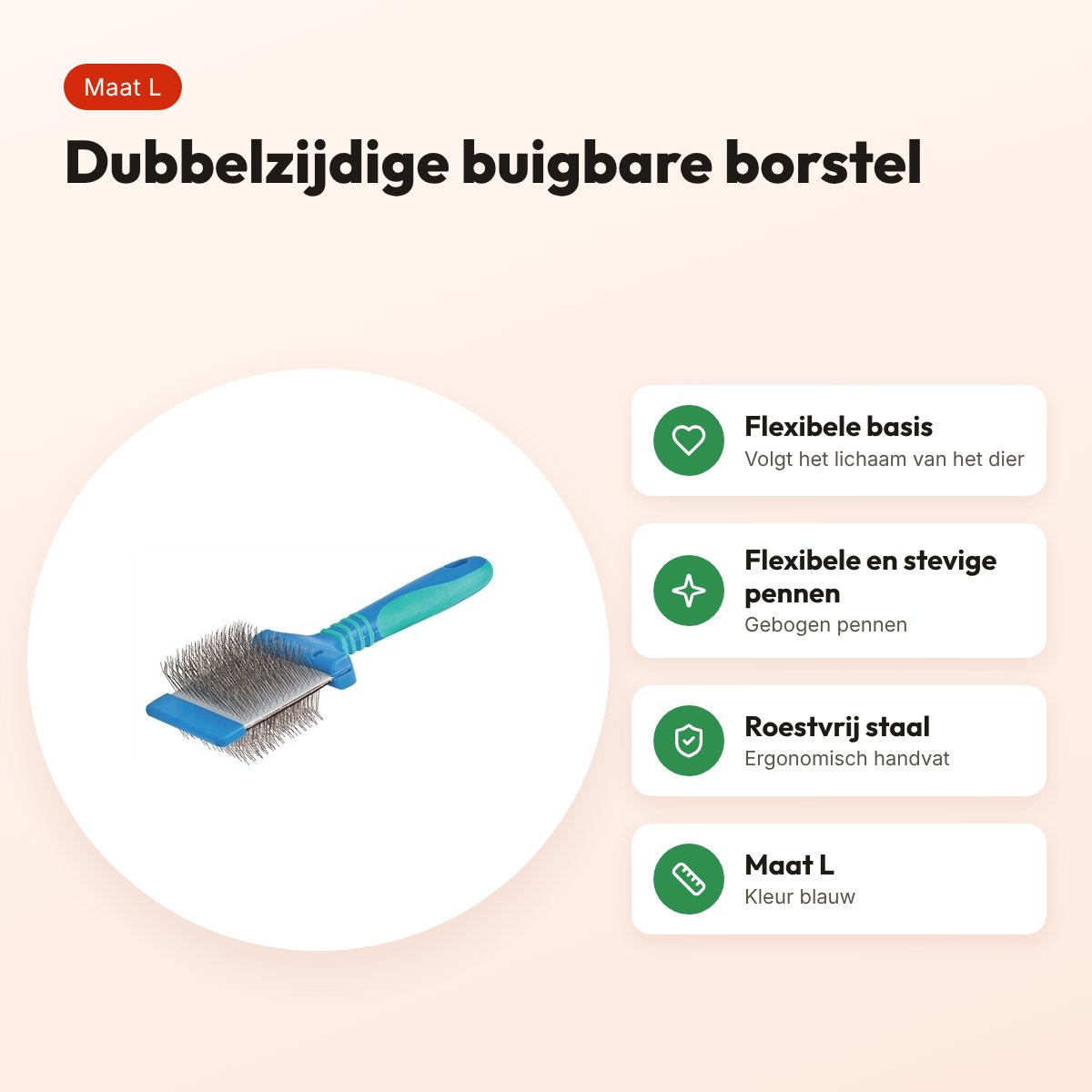 Vivog borstel dubbelzijdig buigbaar blauw L – gebogen pennen – voordelen