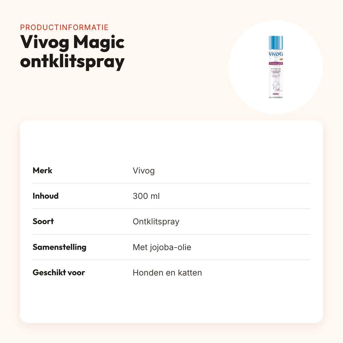Vivog Magic ontklitspray 300 ml – met jojoba-olie, honden en katten – productinformatie