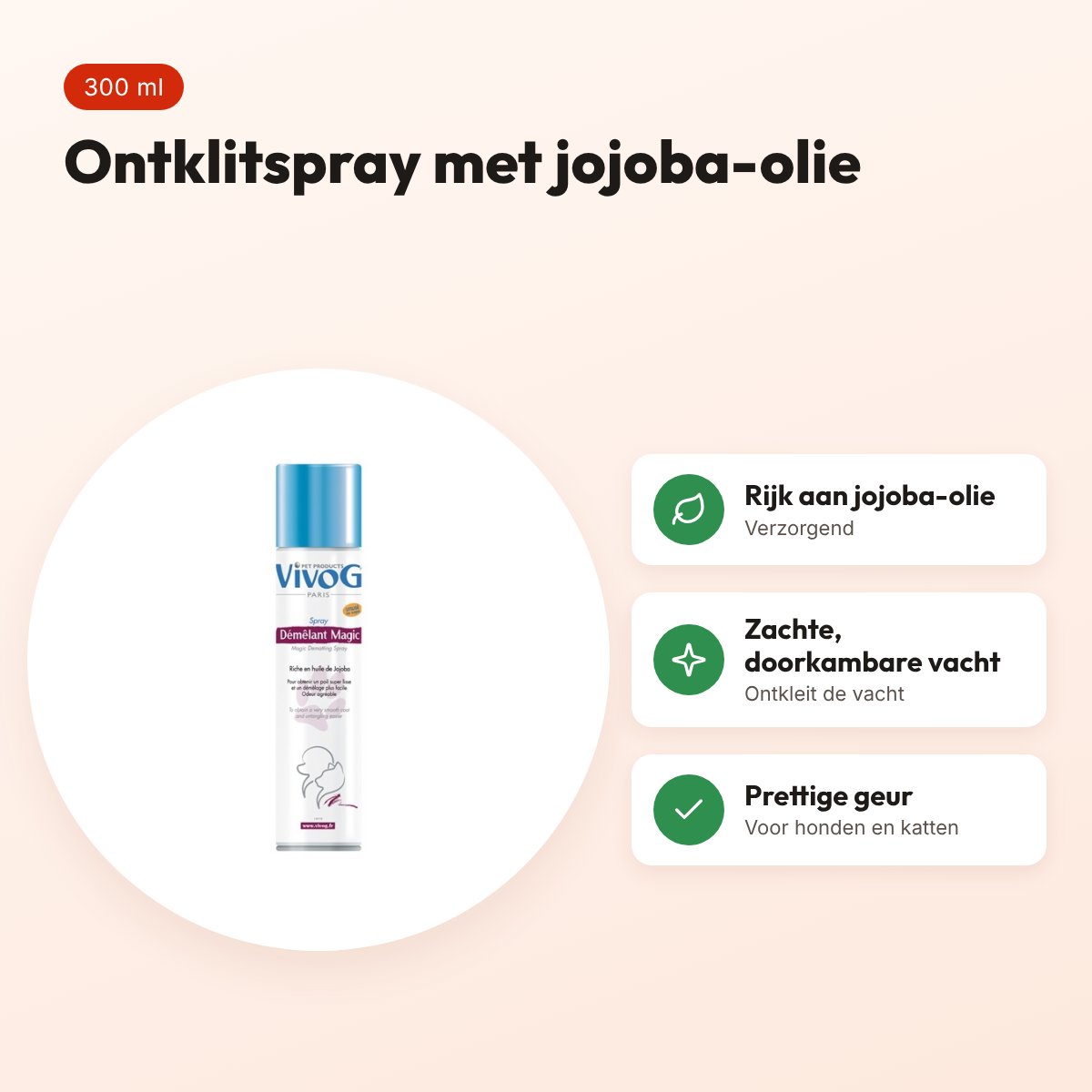 Vivog Magic ontklitspray 300 ml – met jojoba-olie, honden en katten – voordelen