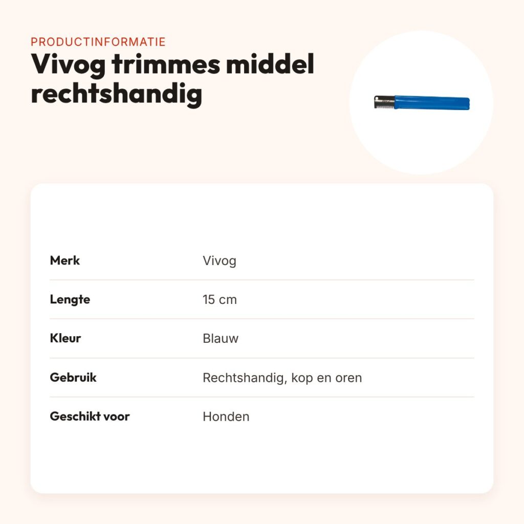 Vivog trimmes middel rechtshandig blauw 15 cm – kop en oren – productinformatie