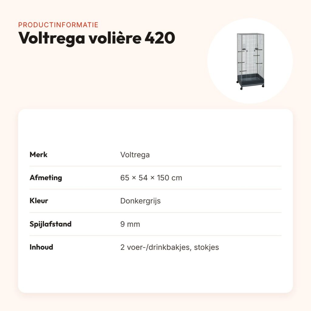 Voltrega volière 420 donkergrijs 65 x 54 x 150 cm – op wieltjes – productinformatie