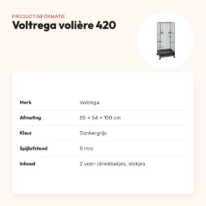 Voltrega volière 420 donkergrijs 65 x 54 x 150 cm – op wieltjes – productinformatie