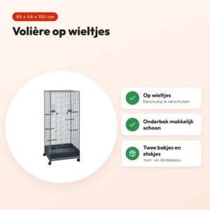 Voltrega volière 420 donkergrijs 65 x 54 x 150 cm – op wieltjes – voordelen