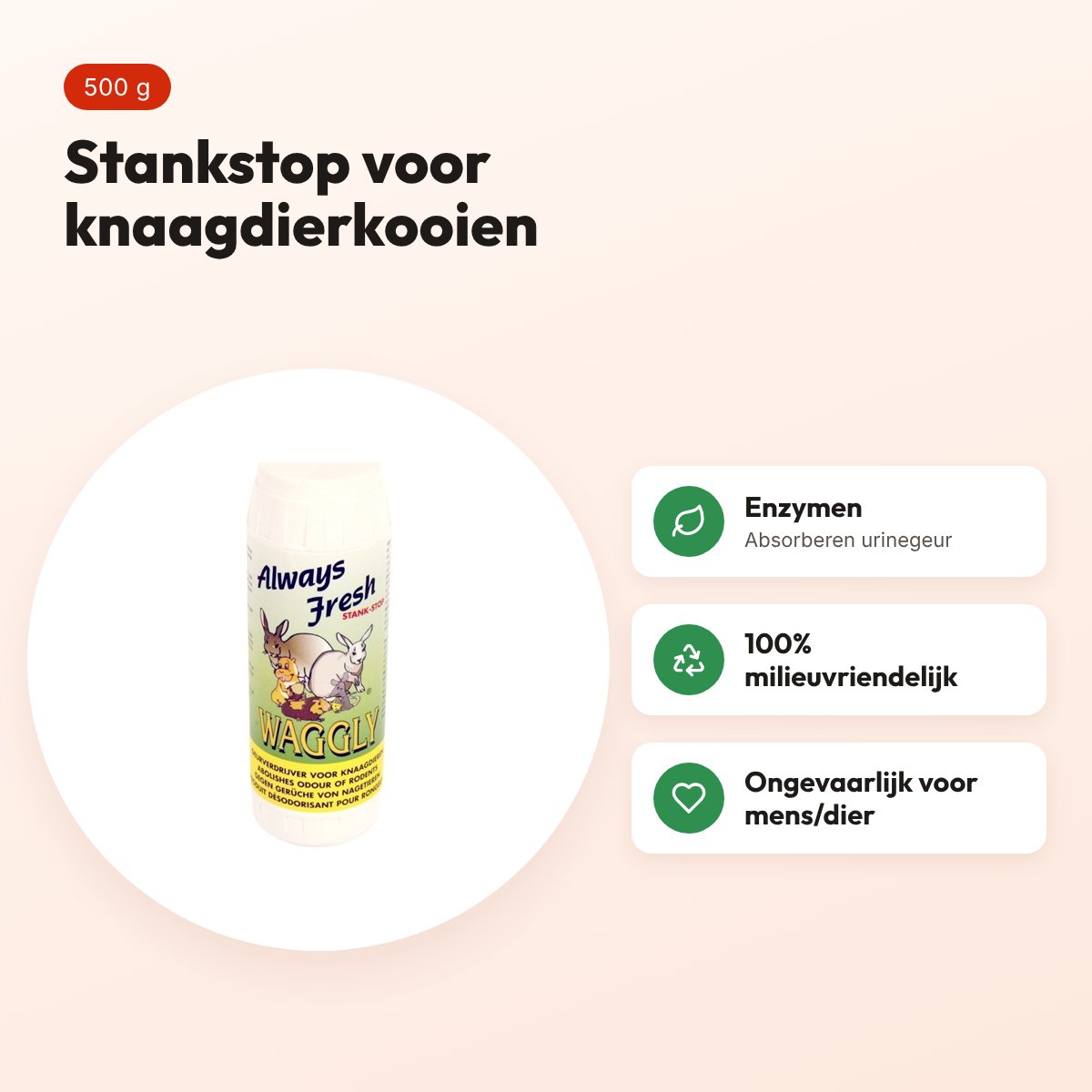 Waggly Always Fresh stankstop 500 g – geurverdrijver voor knaagdierkooien – voordelen