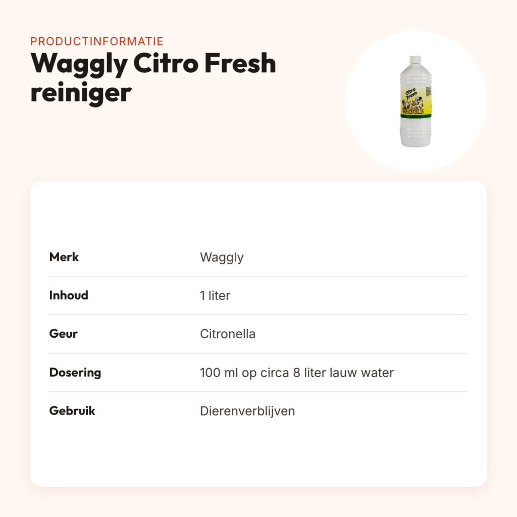 Waggly Citro Fresh citronella reiniger 1 liter – voor dierenverblijven – productinformatie