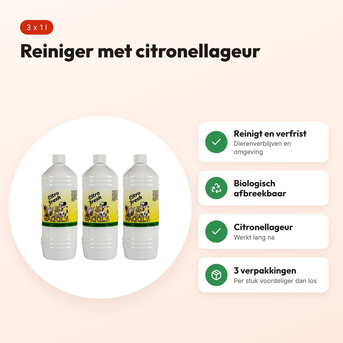 Waggly citronella reiniger 1 l – biologisch afbreekbaar – multipack 3 stuks – voordelen