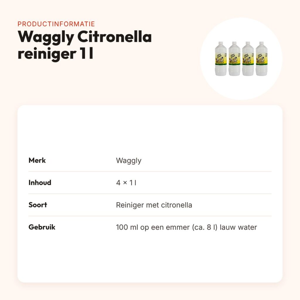 Waggly Citronella reiniger 1 l – biologisch afbreekbaar, multipack 4 stuks – productinformatie