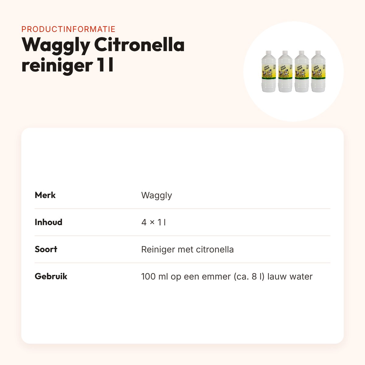 Waggly Citronella reiniger 1 l – biologisch afbreekbaar, multipack 4 stuks – productinformatie