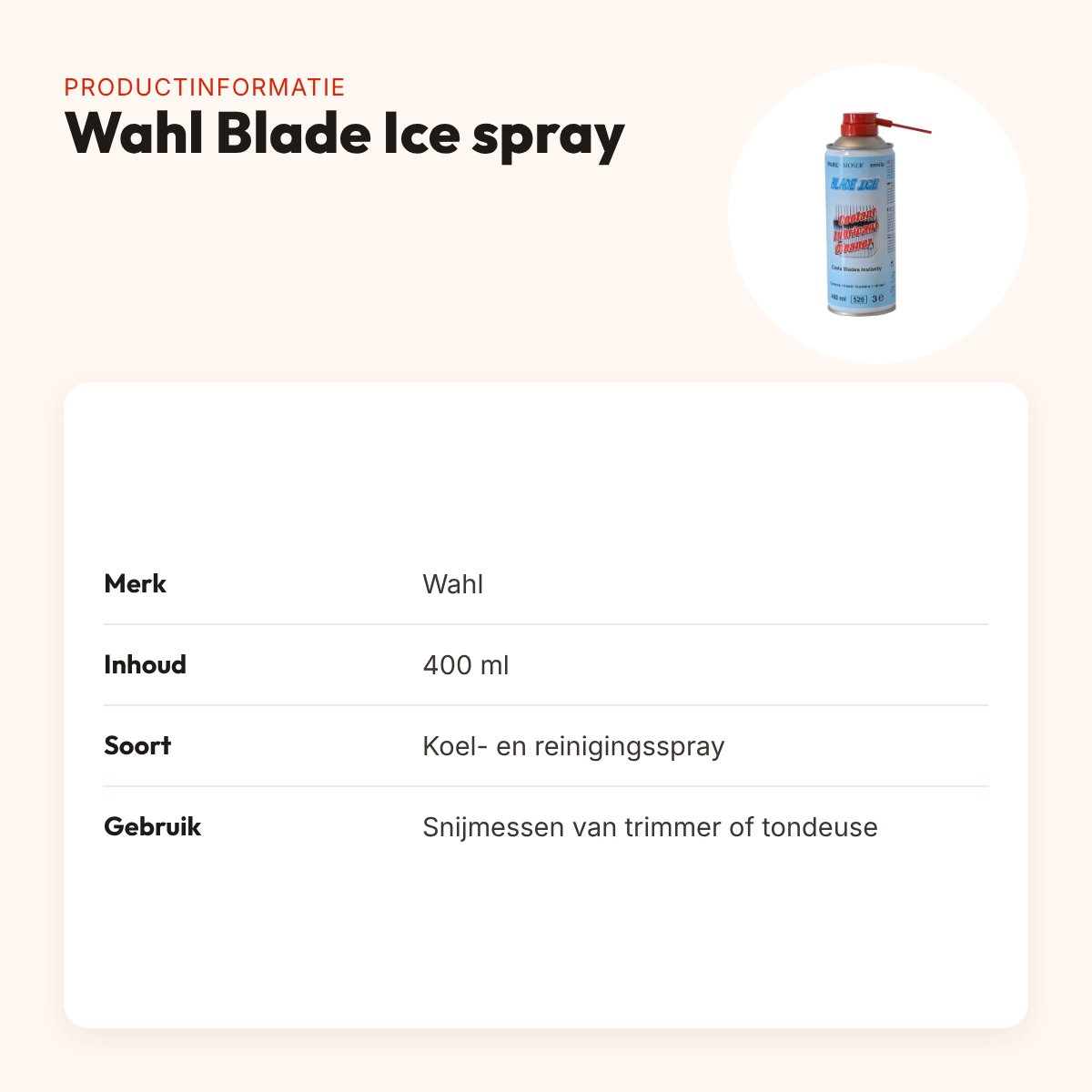 Wahl Blade Ice spray 400 ml – koelt en reinigt tondeusemessen – productinformatie