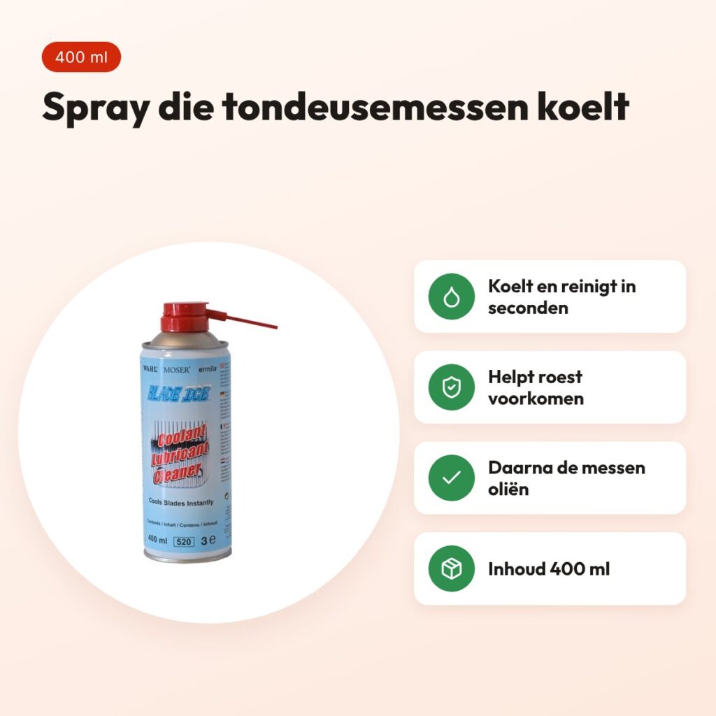 Wahl Blade Ice spray 400 ml – koelt en reinigt tondeusemessen – voordelen