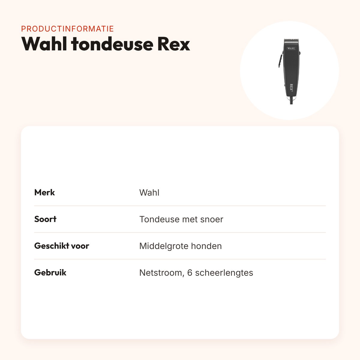 Wahl tondeuse Rex – stil, 6 scheerlengtes, voor middelgrote honden – productinformatie