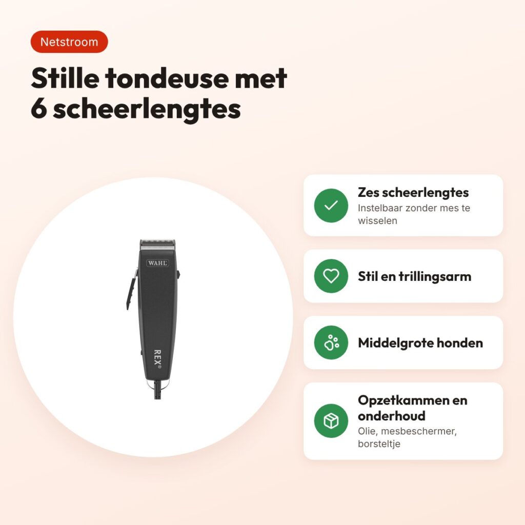 Wahl tondeuse Rex – stil, 6 scheerlengtes, voor middelgrote honden – voordelen