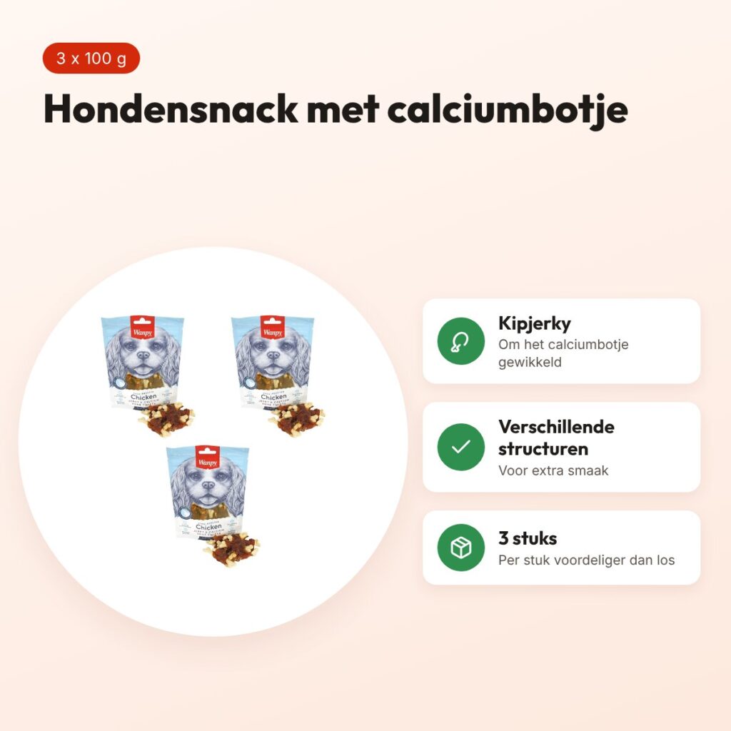 Wanpy hondensnack kip jerky calcium bone twists 100 g – multipack 3 stuks – voordelen