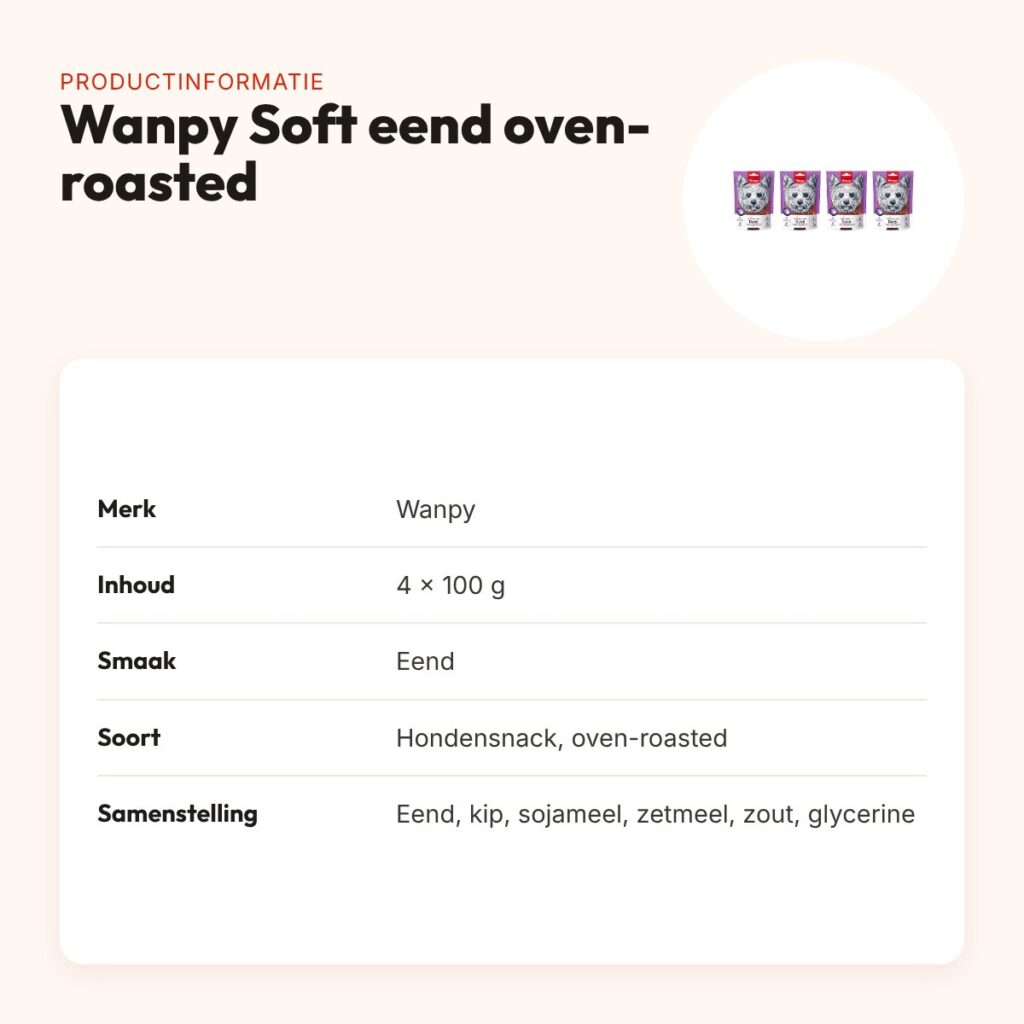 Wanpy Soft eend hondensnack oven-roasted 100 g – multipack 4 stuks – productinformatie