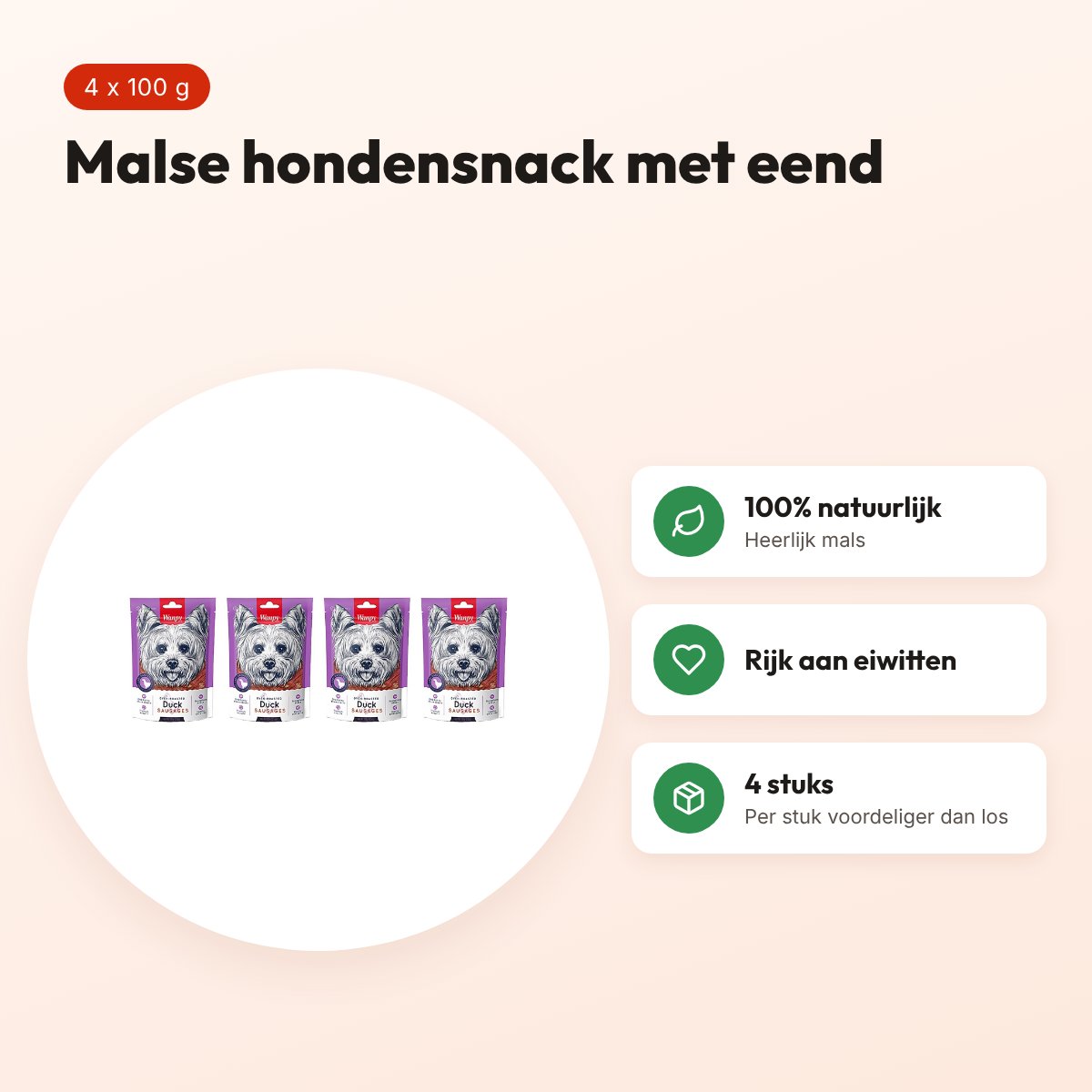Wanpy Soft eend hondensnack oven-roasted 100 g – multipack 4 stuks – voordelen