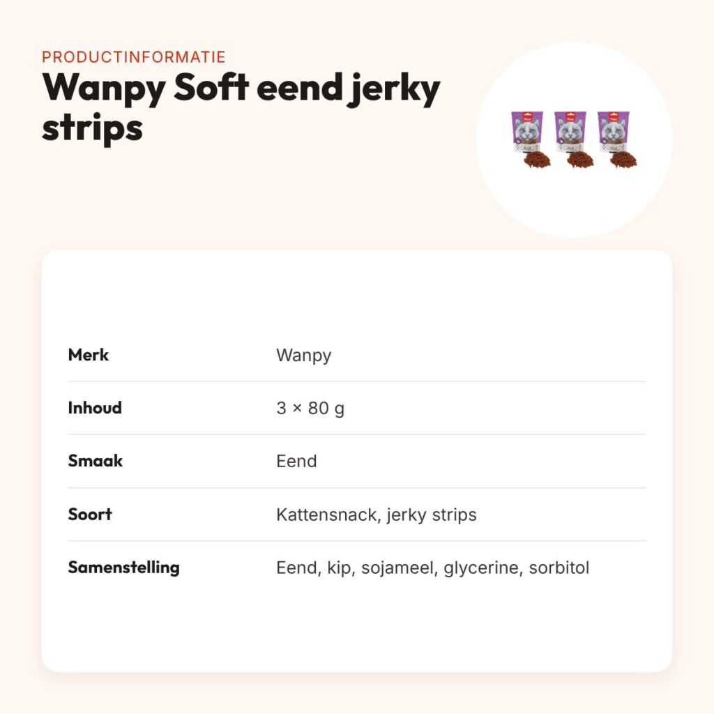 Wanpy Soft eend jerky strips kattensnack 80 g – multipack 3 stuks – productinformatie