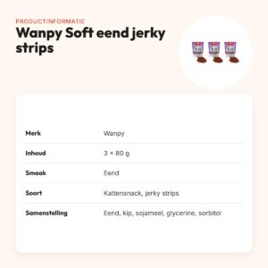 Wanpy Soft eend jerky strips kattensnack 80 g – multipack 3 stuks – productinformatie