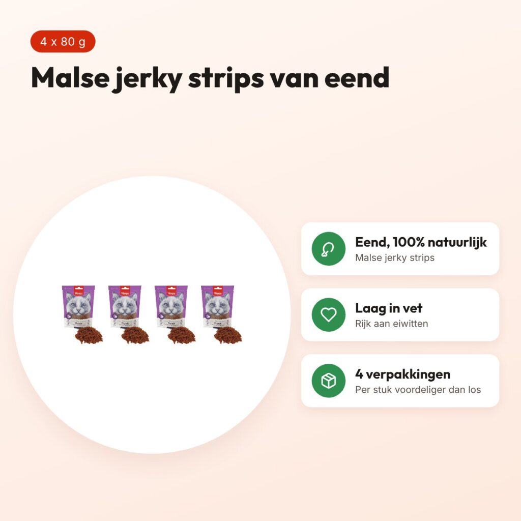 Wanpy Soft eend jerky strips kattensnack 80 g – multipack 4 stuks – voordelen