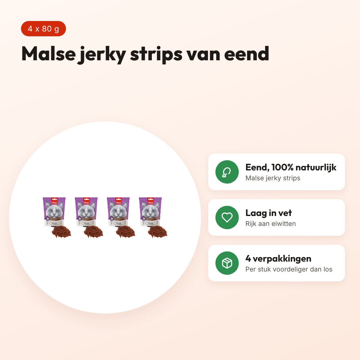 Wanpy Soft eend jerky strips kattensnack 80 g – multipack 4 stuks – voordelen