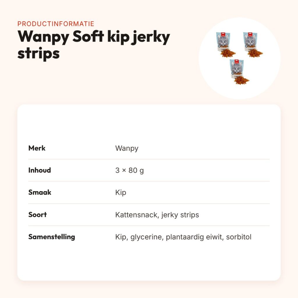 Wanpy Soft kip jerky strips kattensnack 80 g – multipack 3 stuks – productinformatie